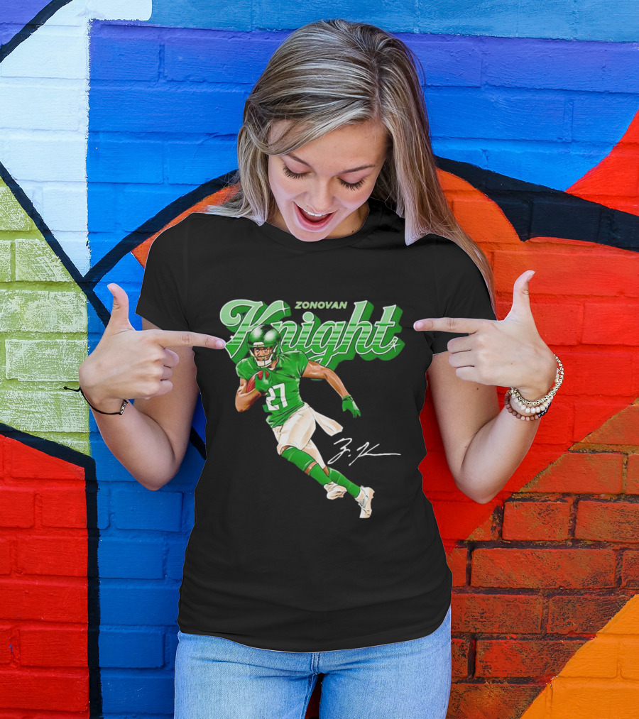 Zonovan Knight New York Jets Vintage Style Green Knight Signature Football T-Shirt