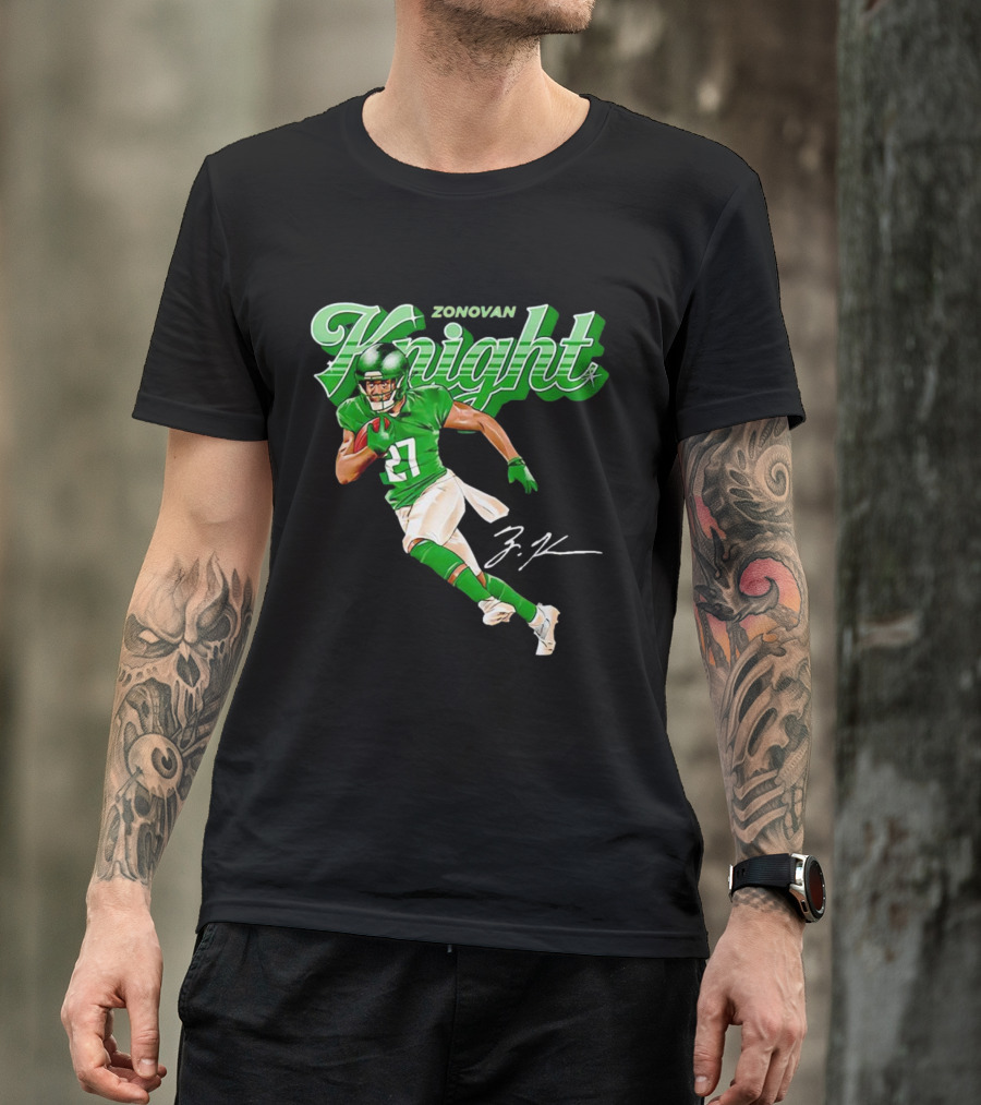 Zonovan Knight New York Jets Vintage Style Green Knight Signature Football T-Shirt