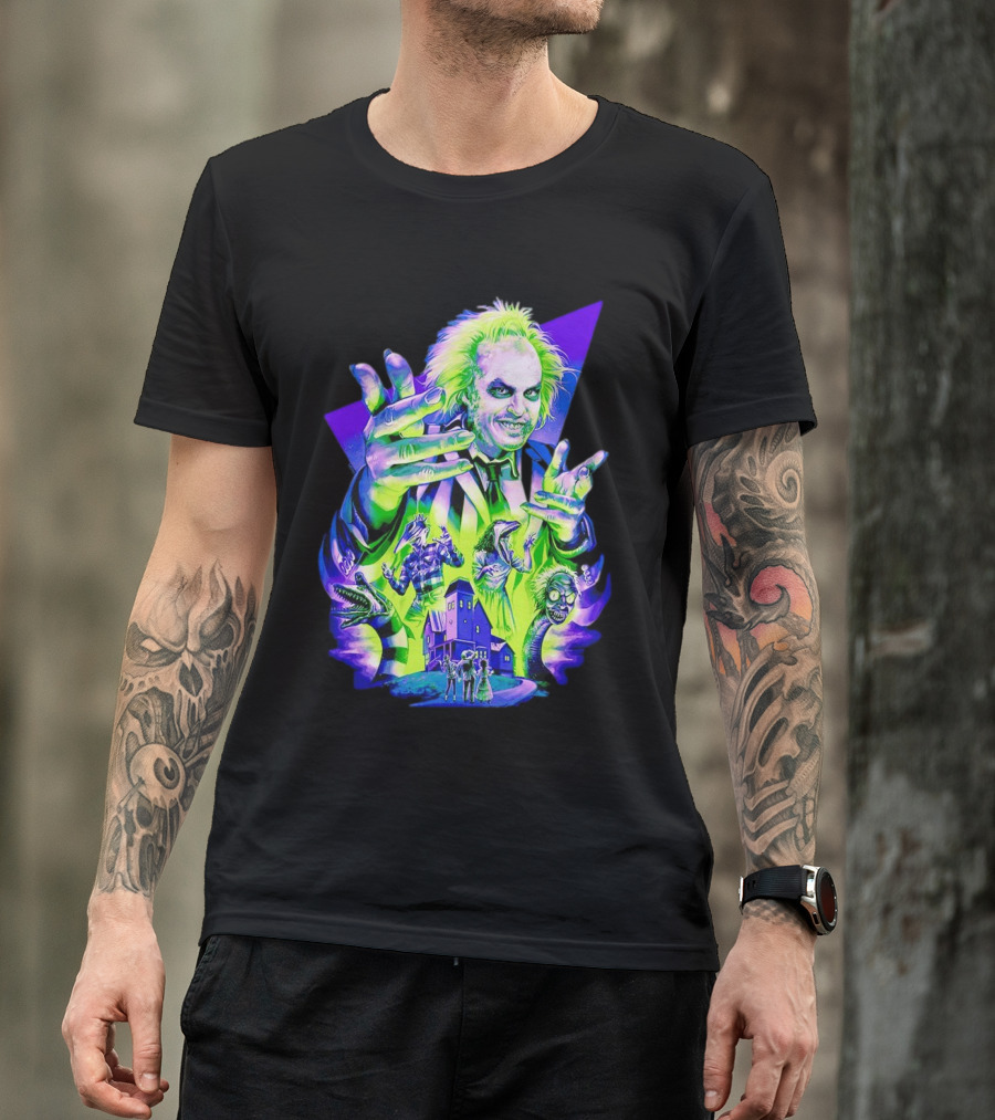 Beetlejuice Specter In Striped Suit Neon Art 80s Horror Movie Icons T-Shirt