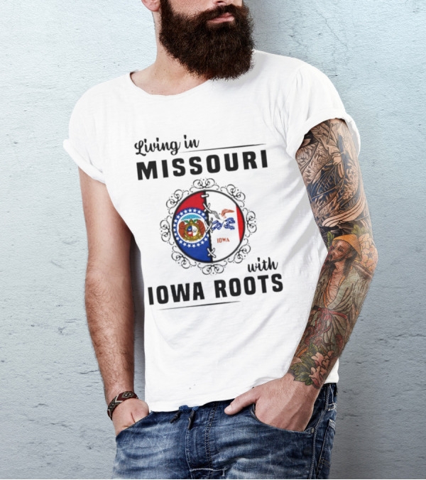 Living In Missouri With Iowa Roots State Seal Circle T-Shirt