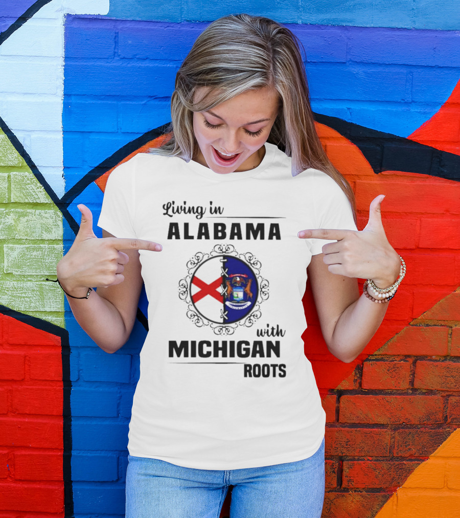 Living In Alabama With Michigan Roots Crest T-Shirt