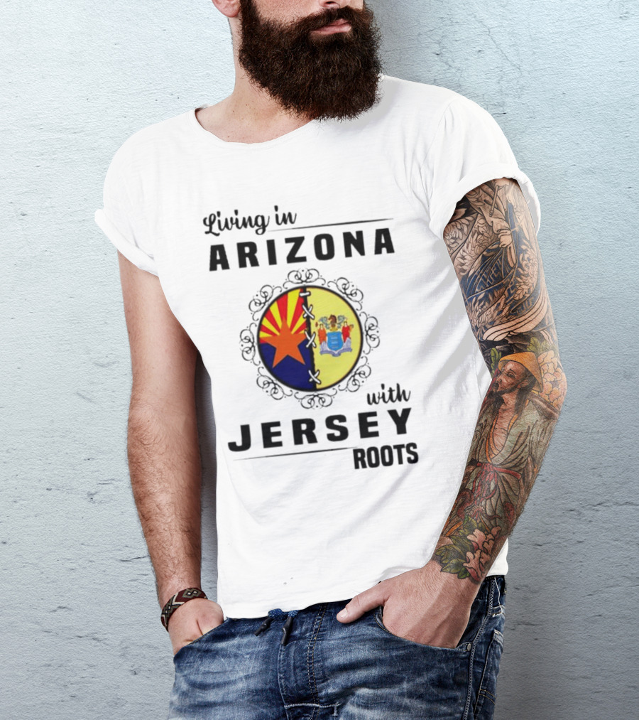 Living In Arizona With Jersey Roots Arizona New Jersey State Flag Circle T-Shirt