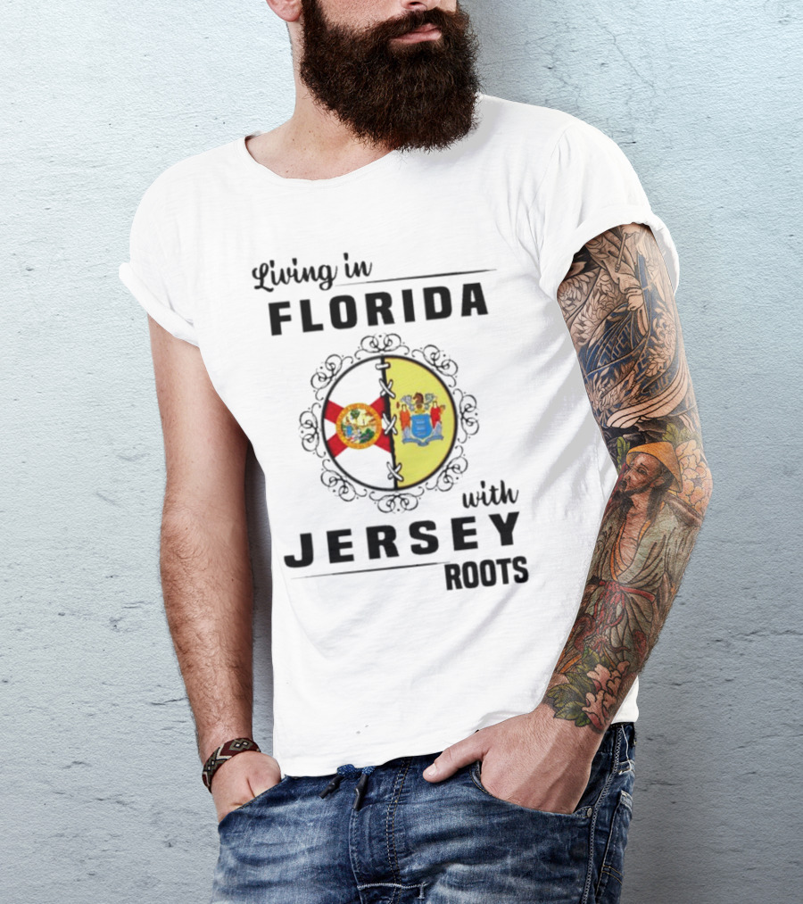 Living In Florida With New Jersey State Flag Connection T-Shirt