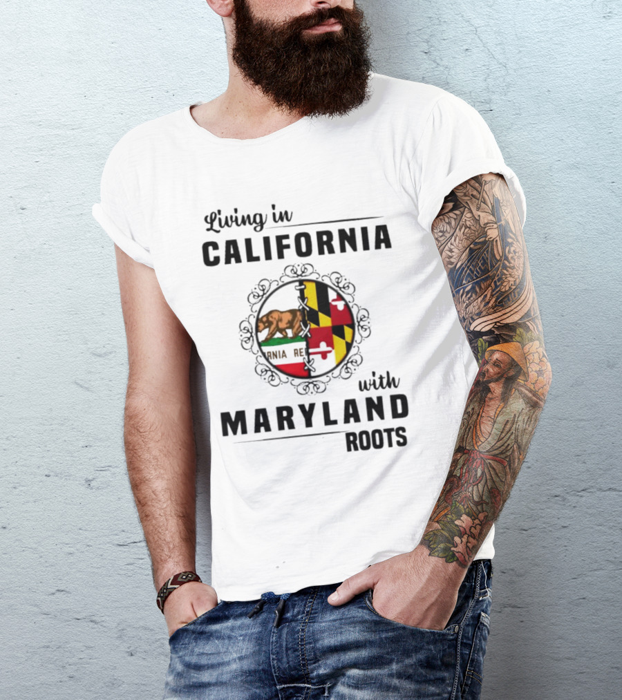 Living In California Bear Flag With Maryland Roots Flag Puzzle T-Shirt