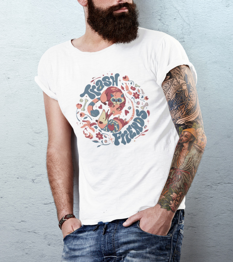 Trash Friends Cat And Possum Floral T-Shirt
