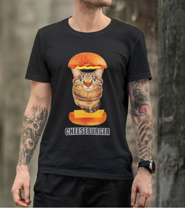 Cat Cheeseburger Head Sandwich T-Shirt