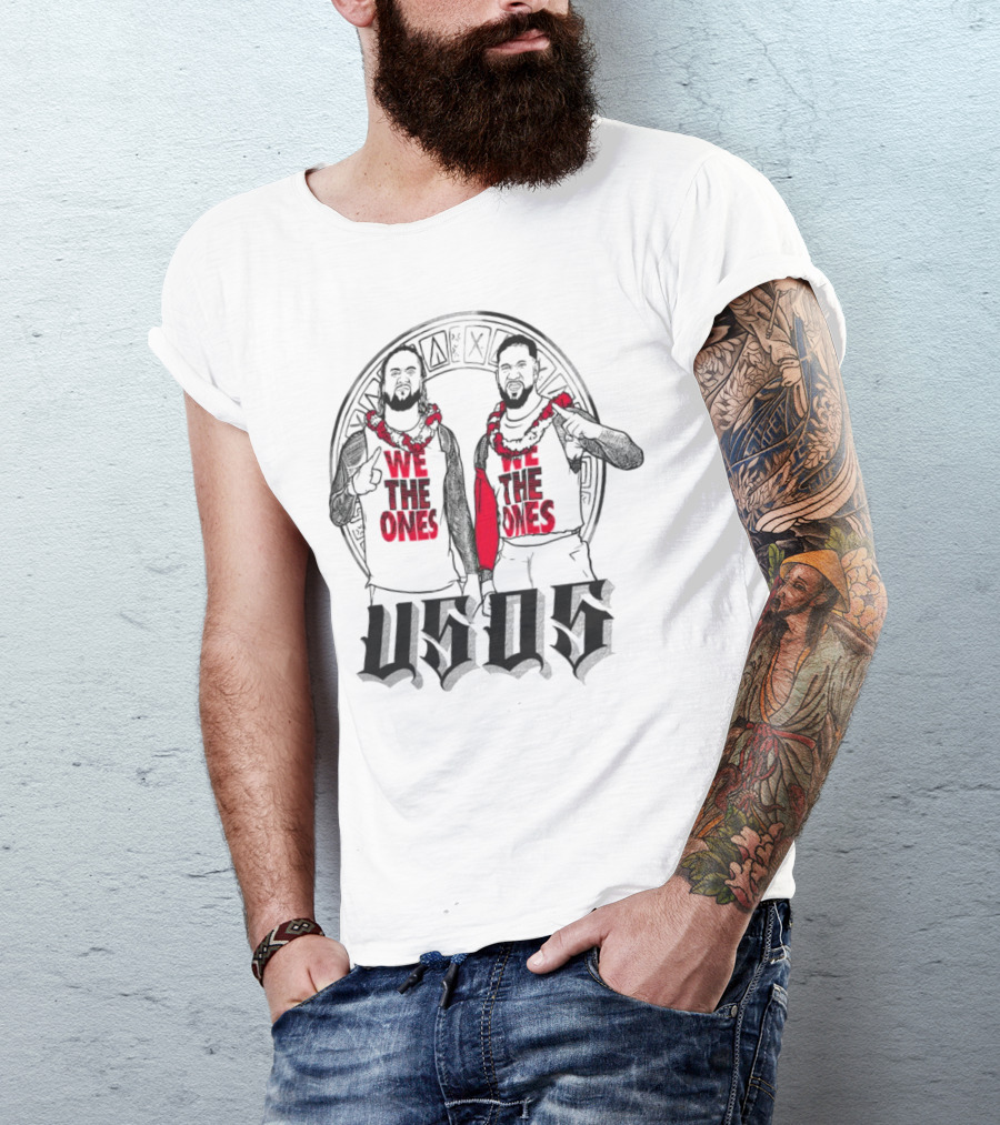 Ripple Junction Gray The Usos We The Ones Red Text And Figures T-Shirt
