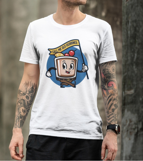 Call Me Old Fashioned Whiskey Animated Cocktail Character With Cherry And Orange T-Shirt