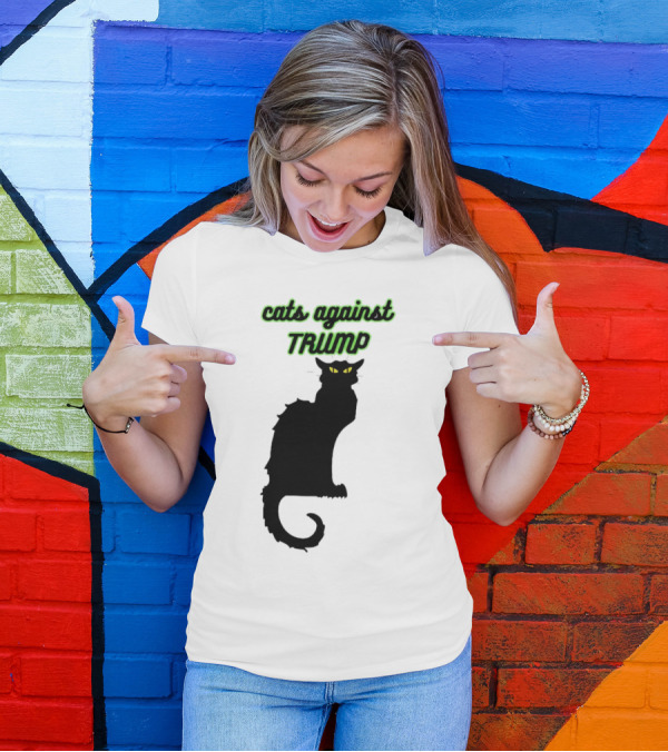 Cats Against Trump Black Cat Silhouette With Glowing Yellow Eyes T-Shirt