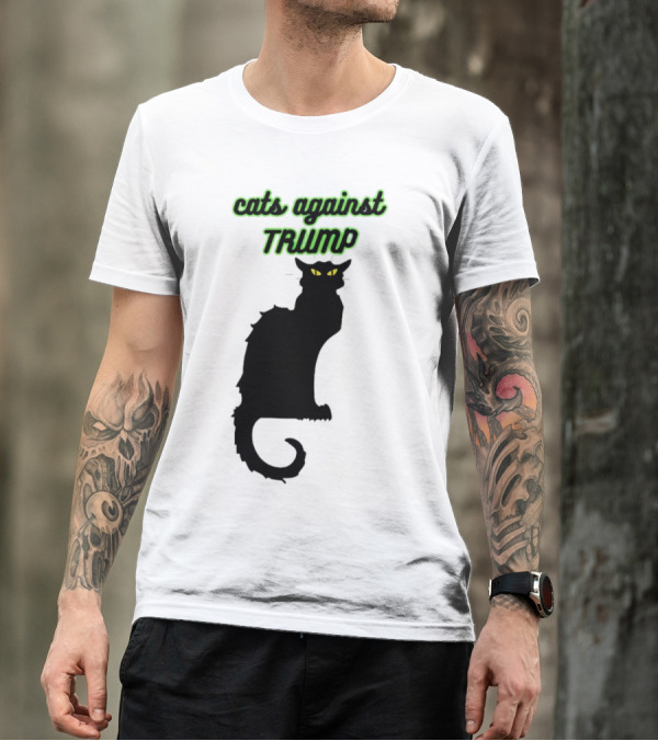 Cats Against Trump Black Cat Silhouette With Glowing Yellow Eyes T-Shirt