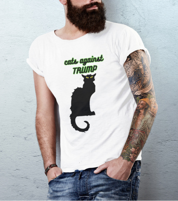 Cats Against Trump Black Cat Silhouette With Glowing Yellow Eyes T-Shirt