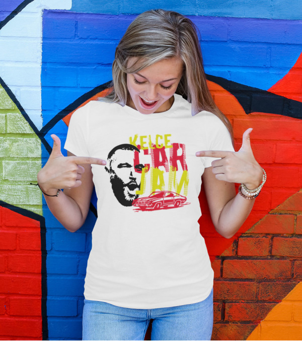 Kelce Car Jam Bold Yellow Red Face Car T-Shirt