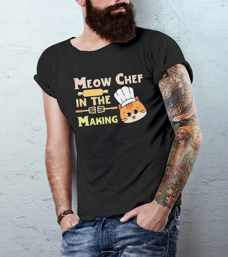Meow Chef In The Making Rolling Pin And Whisk With Cute Cat Chef Hat T-Shirt