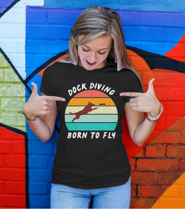 Dock Diving Born To Fly Vintage Retro Stripes Dog T-Shirt