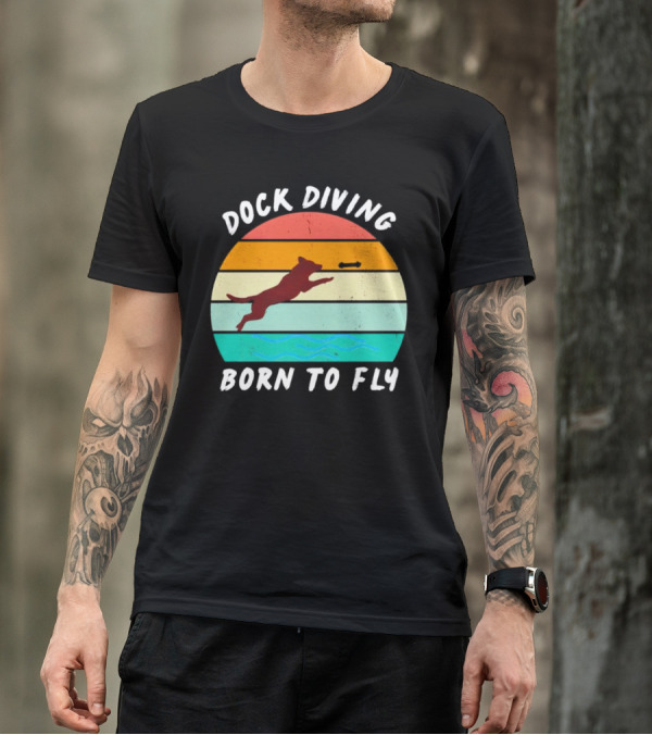 Dock Diving Born To Fly Vintage Retro Stripes Dog T-Shirt