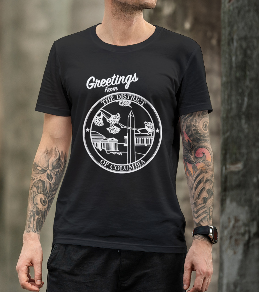 Greetings From The District Of Columbia Cherry Blossoms And Monument T-Shirt