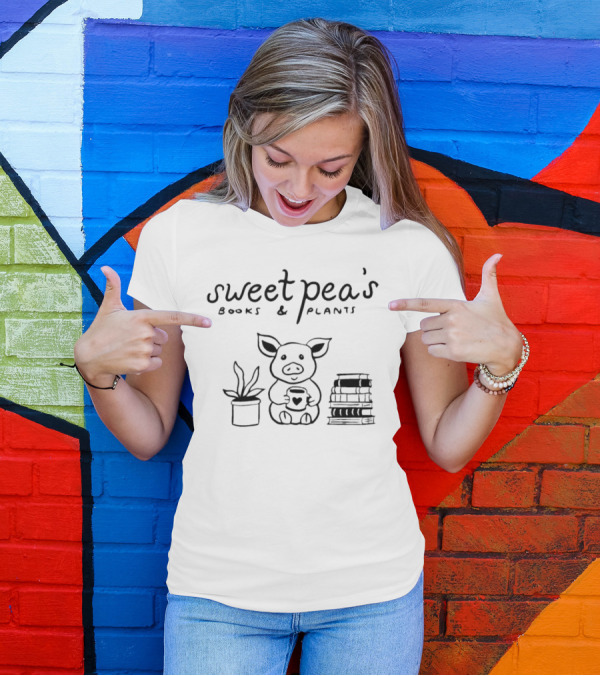 Sweet Pea's Books And Plants Pig With Heart Mug, Stack Of Books, And Plant Pot T-Shirt