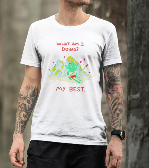 WHAT AM I DOING MY BEST Seated Goblin With Sword In Rocky Landscape T-Shirt