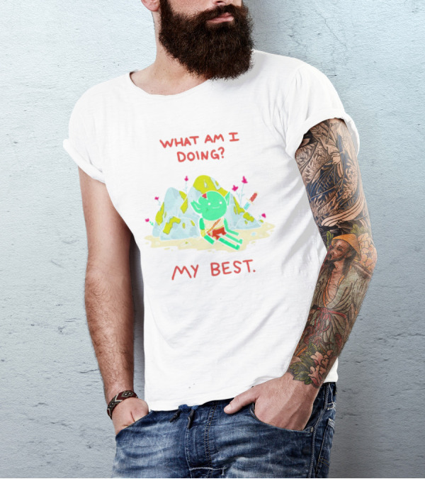 WHAT AM I DOING MY BEST Seated Goblin With Sword In Rocky Landscape T-Shirt