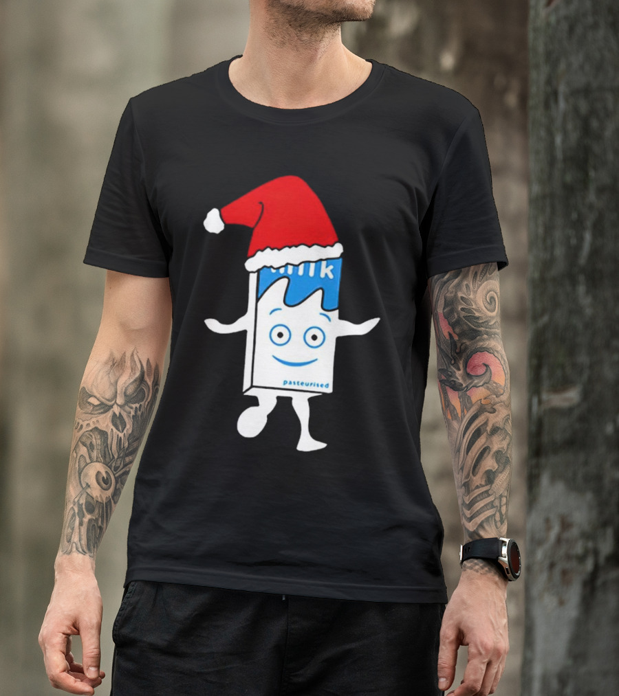 Blur Milk Christmas Cartoon With Santa Hat T-Shirt