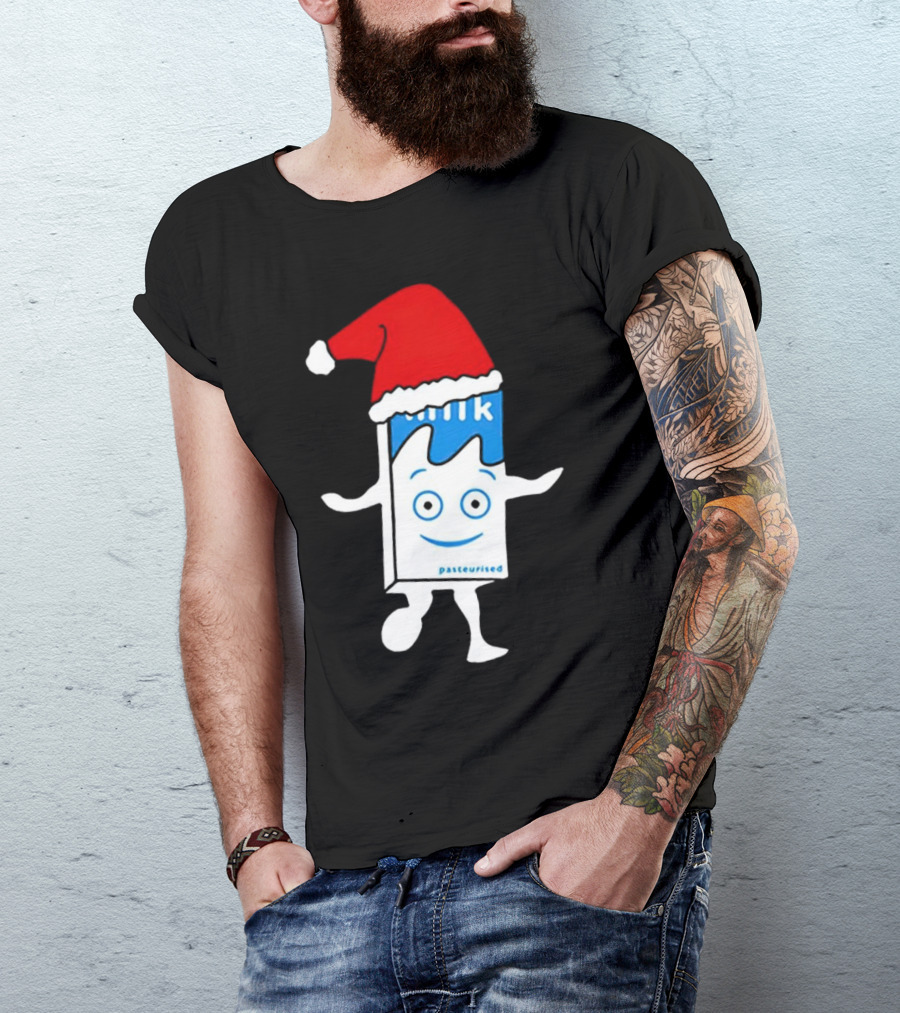 Blur Milk Christmas Cartoon With Santa Hat T-Shirt