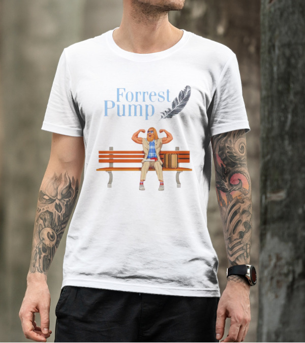 Forrest Pump Sitcom Character With Feather And Bench T-Shirt