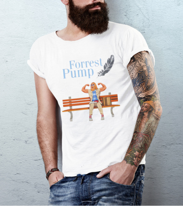 Forrest Pump Sitcom Character With Feather And Bench T-Shirt