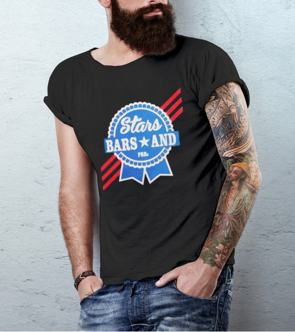 Stars Bars And PBRs Patriotic Blue Ribbon Badge T-Shirt