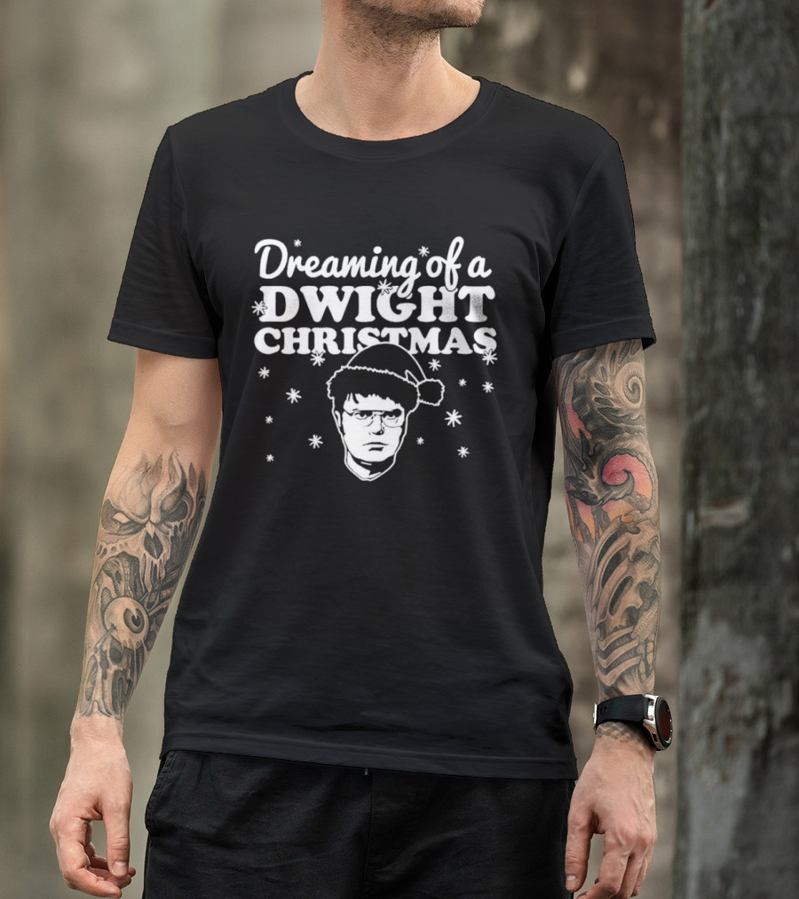 Dreaming Of A Dwight Christmas Santa Hat Snowflakes T-Shirt