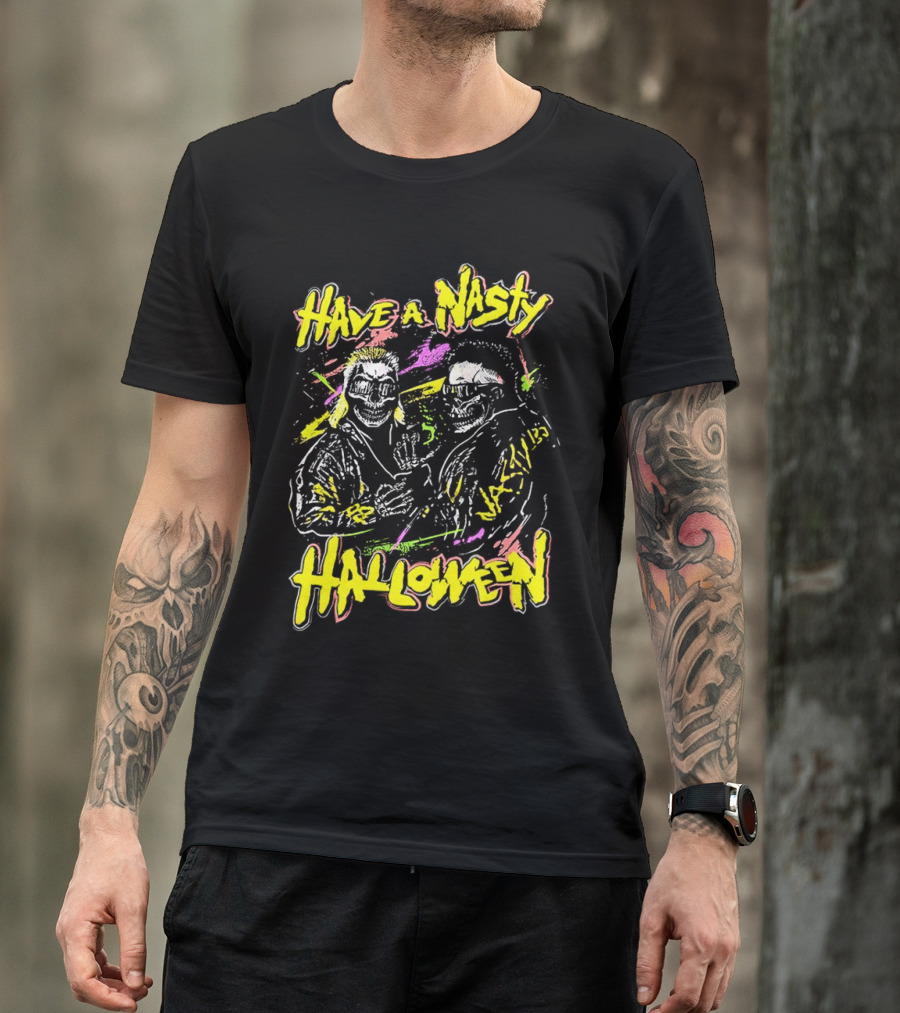 Have A Nasty Halloween Skeleton Warriors Vibrant Neon T-Shirt