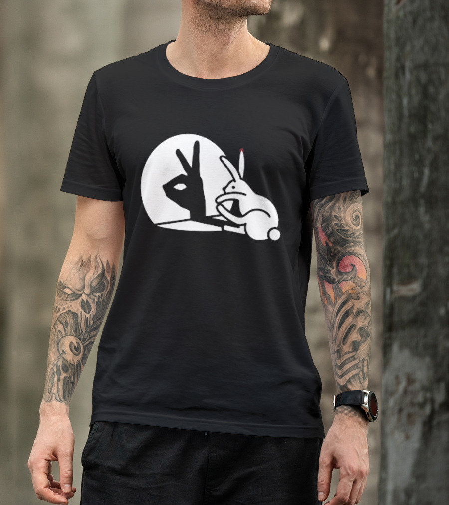 Rabbit Hand Shadow Peace Gesture Optical Illusion T-Shirt