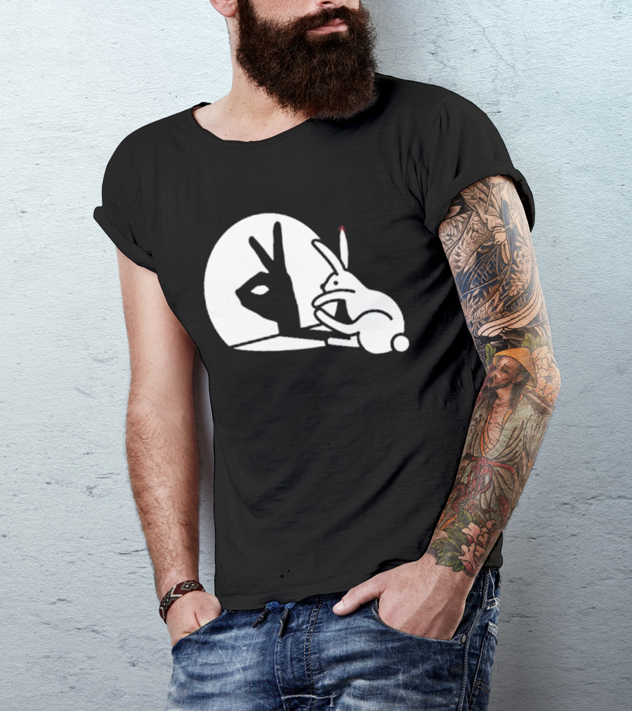 Rabbit Hand Shadow Peace Gesture Optical Illusion T-Shirt