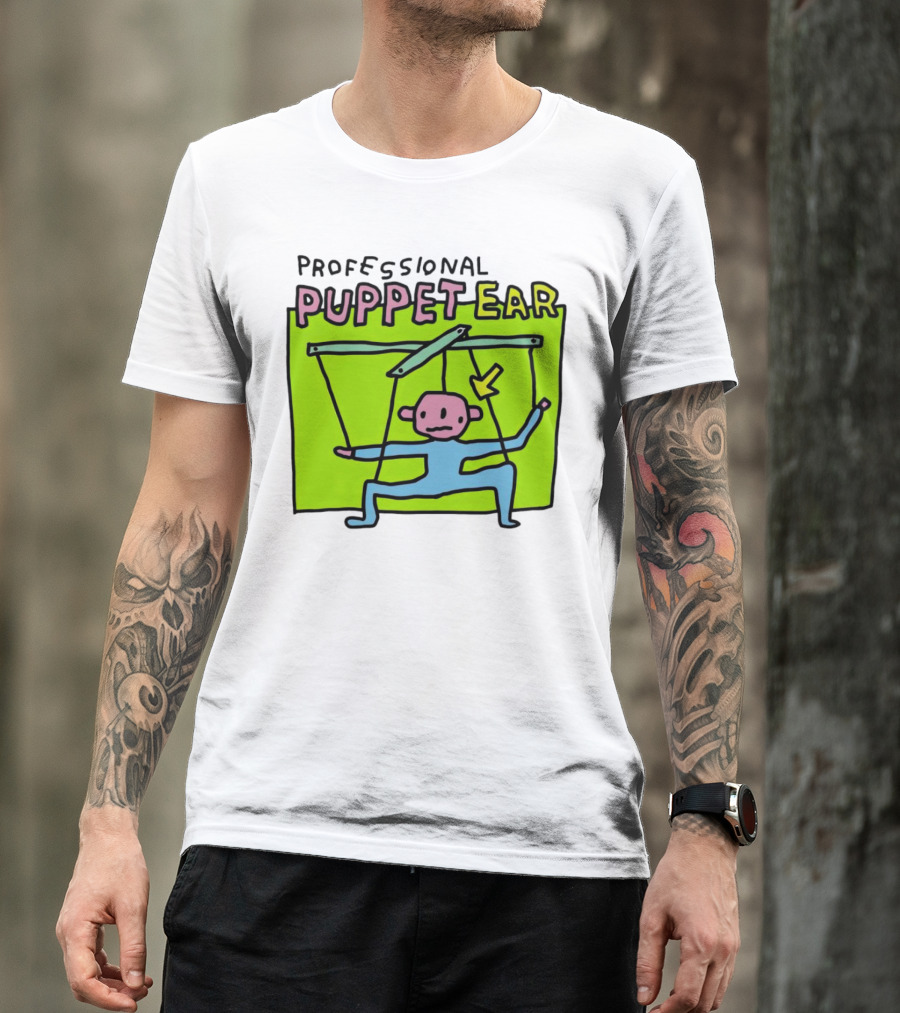 Professional Puppet Ear Illustration Marooned On Vibrant Green Background T-Shirt