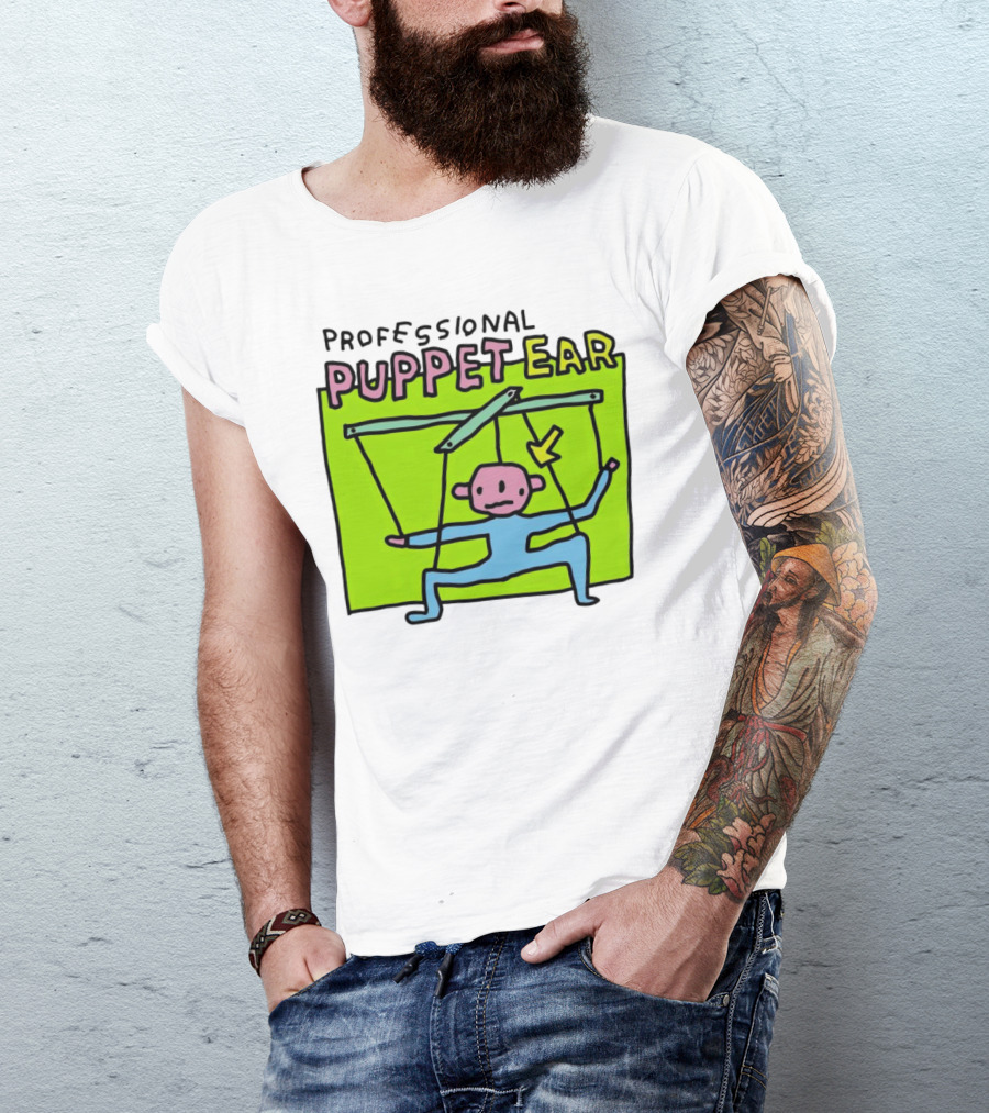 Professional Puppet Ear Illustration Marooned On Vibrant Green Background T-Shirt