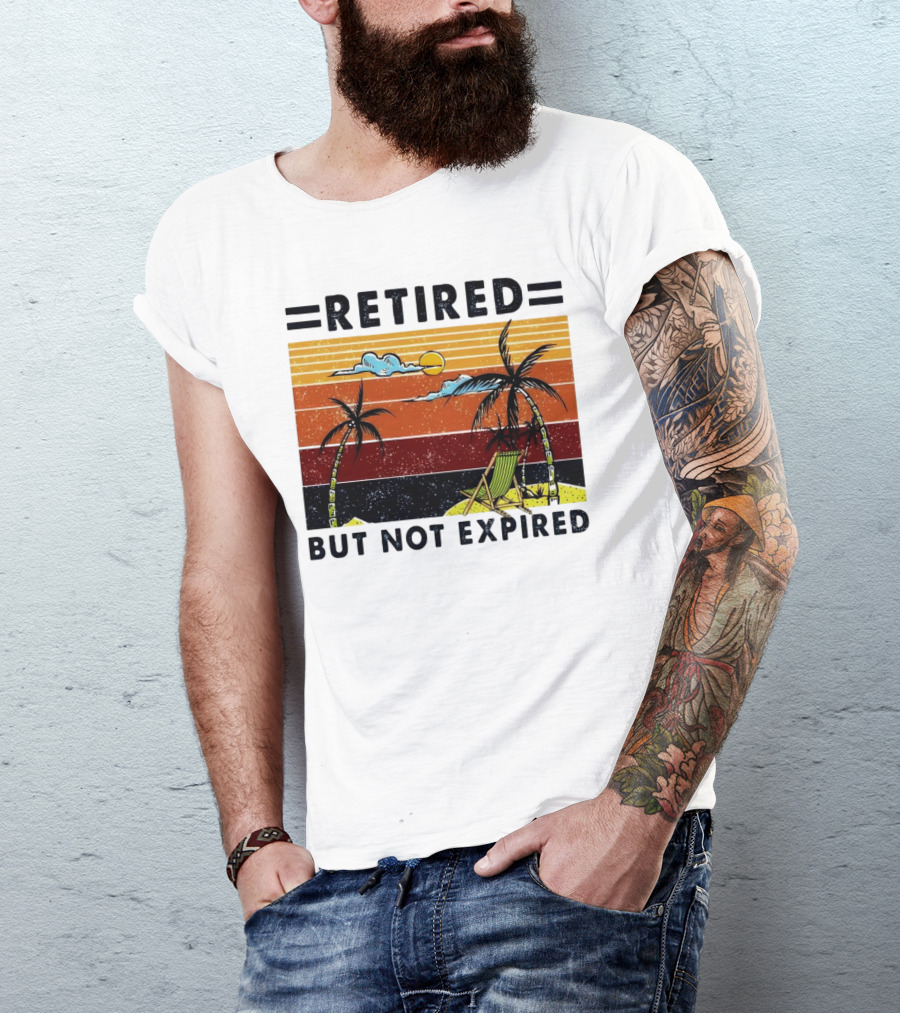 Retired But Not Expired Beach Vintage Sunset Palm Trees Chair Retro T-Shirt