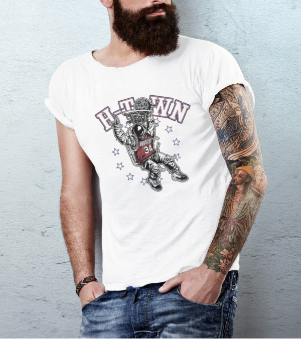 H-Town Astronaut Dunking Moon Stars Nolan Ryan 34 Houston Astros T-Shirt