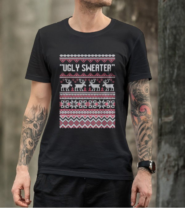 Ugly Sweater Christmas Reindeer Snowflake T-Shirt