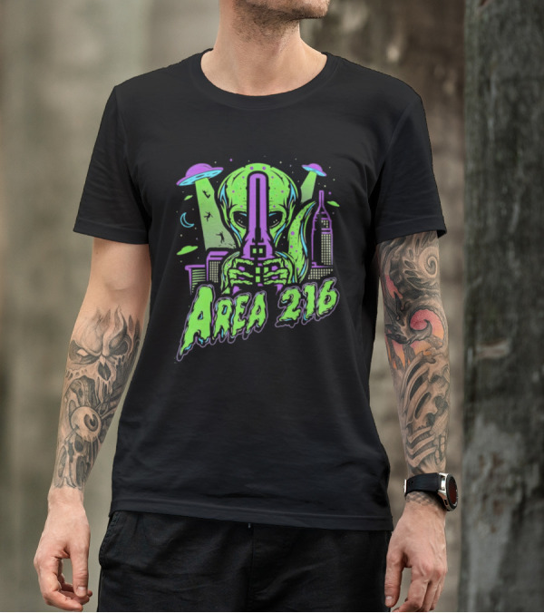 Area 216 Alien UFO City Skyline Neon T-Shirt