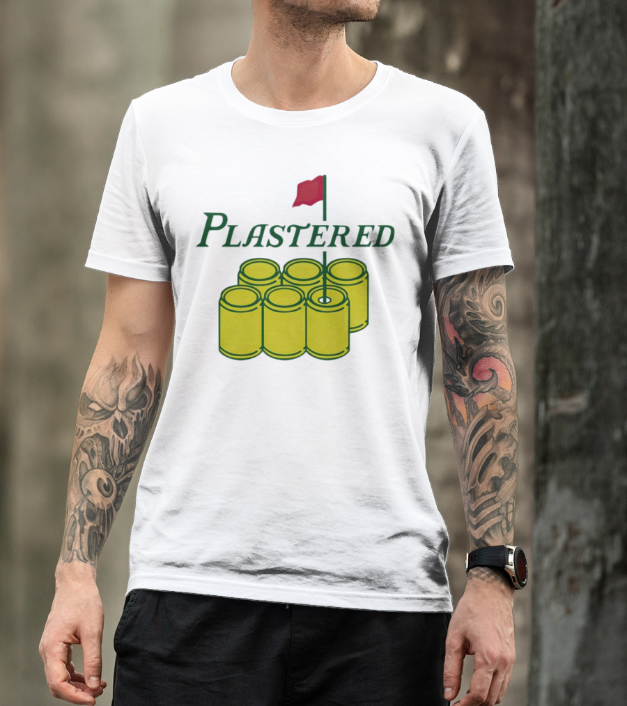 Plastered Flag With Beer Can Pyramid And Red Golf Pin T-Shirt