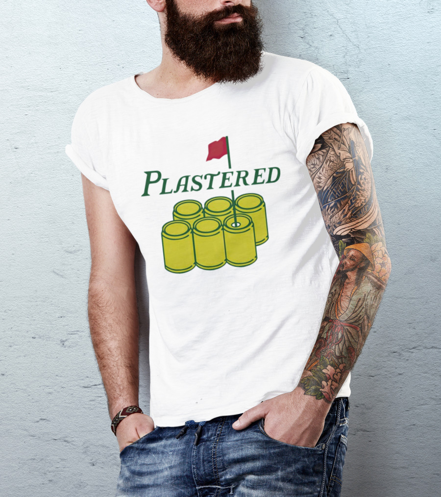 Plastered Flag With Beer Can Pyramid And Red Golf Pin T-Shirt