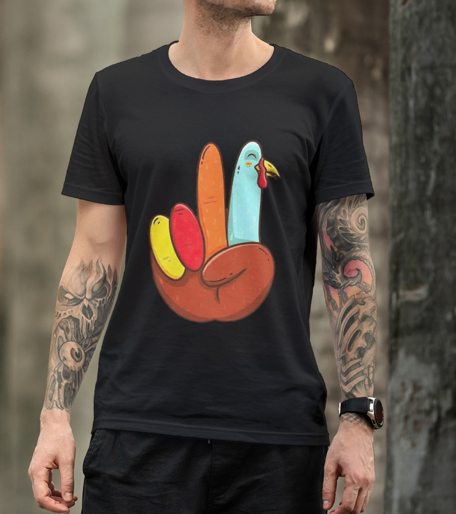 Peace For Turkeys Hand Gesture Turkey Pardon Humor T-Shirt