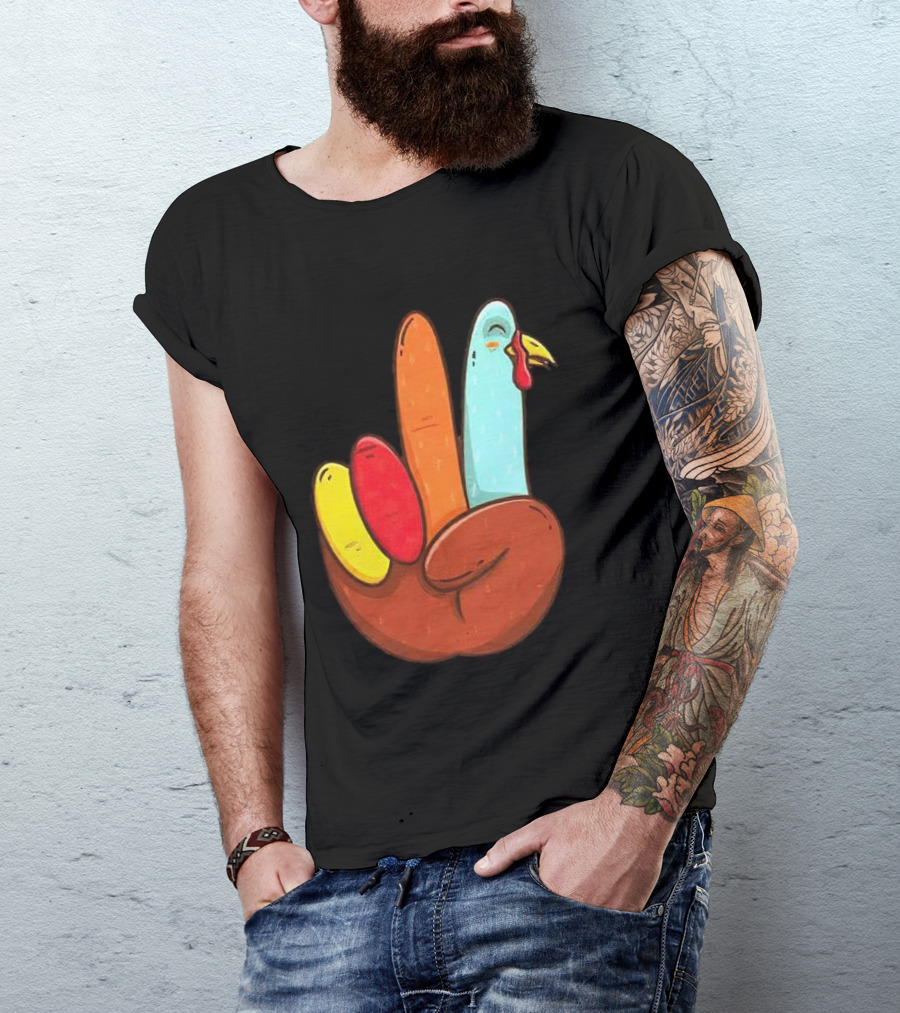 Peace For Turkeys Hand Gesture Turkey Pardon Humor T-Shirt