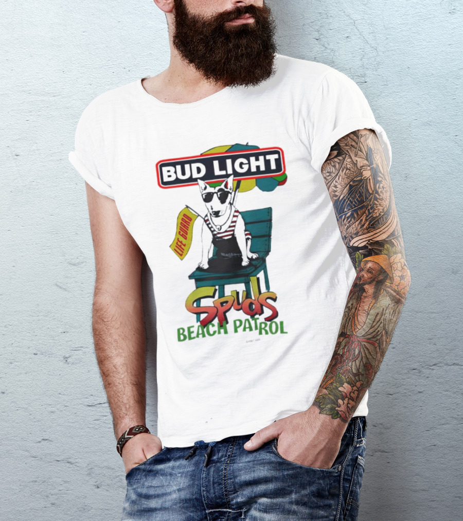 Bud Light Spuds Mackenzie Lifeguard Beach Patrol Umbrella Chair T-Shirt