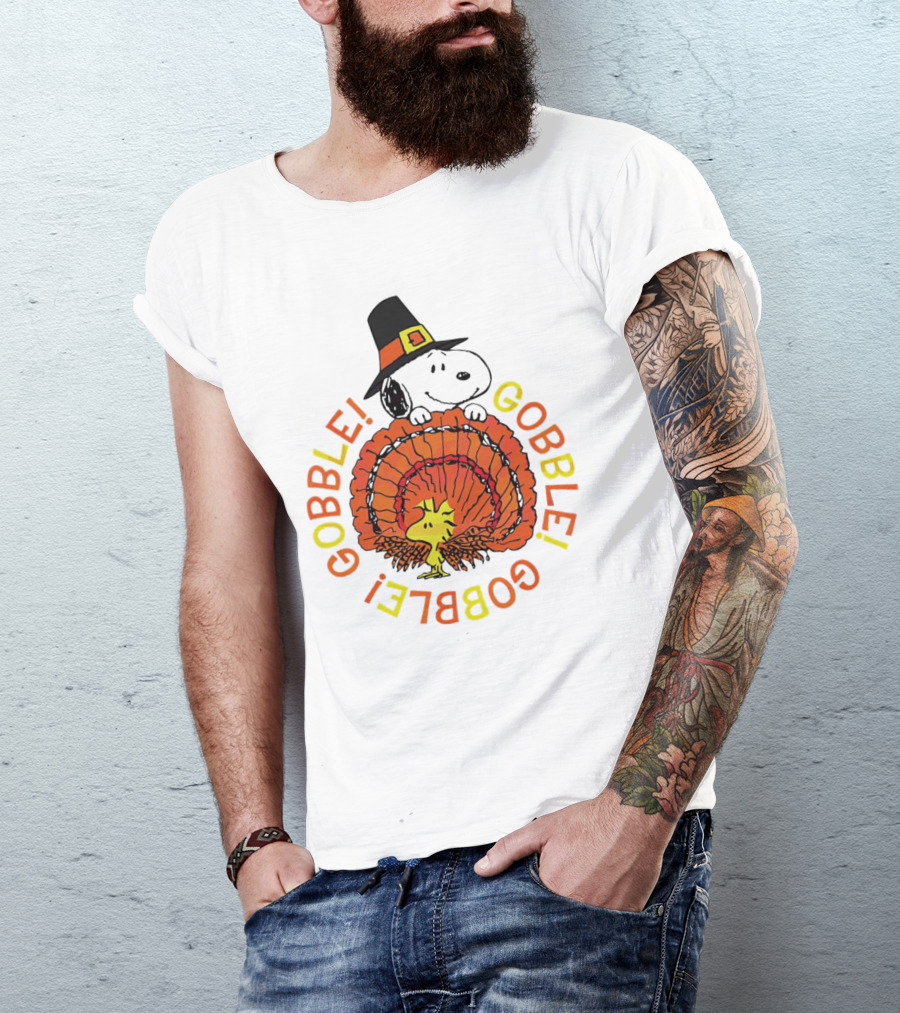 Thanksgiving Gobble Gobble Gobble Snoopy Woodstock T-Shirt