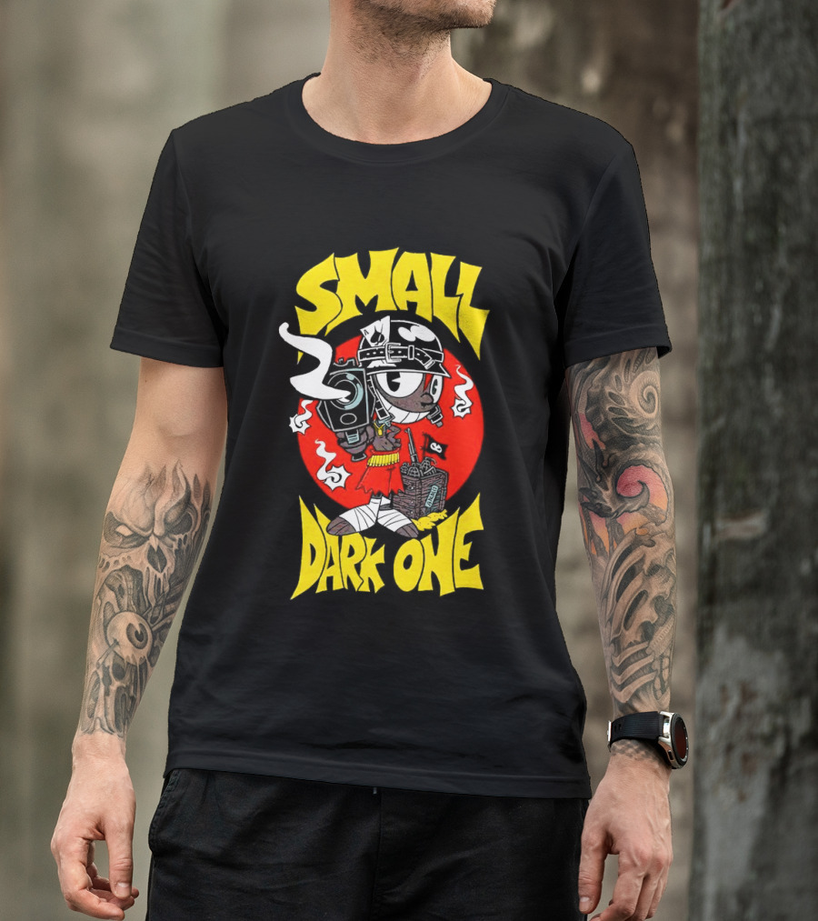 Small Dark One Gunsmoke Skateboard Pizza Character T-Shirt