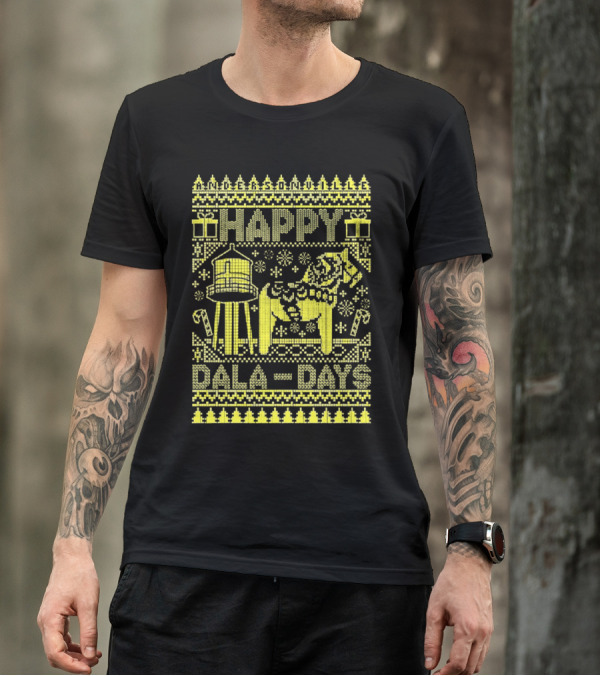 Andersonville Happy Dala Days Christmas Sweater Pattern With Water Tower And Dala Horse T-Shirt