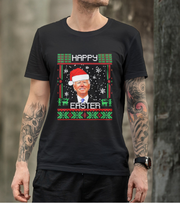 Joe Biden Santa Happy Easter Christmas Snowflakes Reindeer T-Shirt