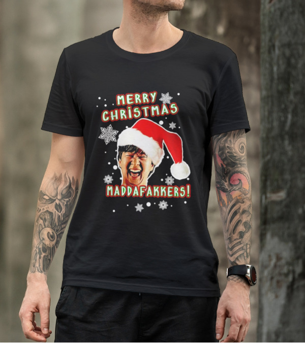 Merry Christmas Maddafakkers Ken Jeong Santa Hat Snowflakes T-Shirt
