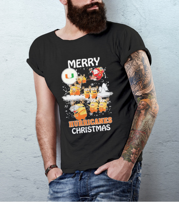 Merry Minions Miami Hurricanes Christmas T-Shirt