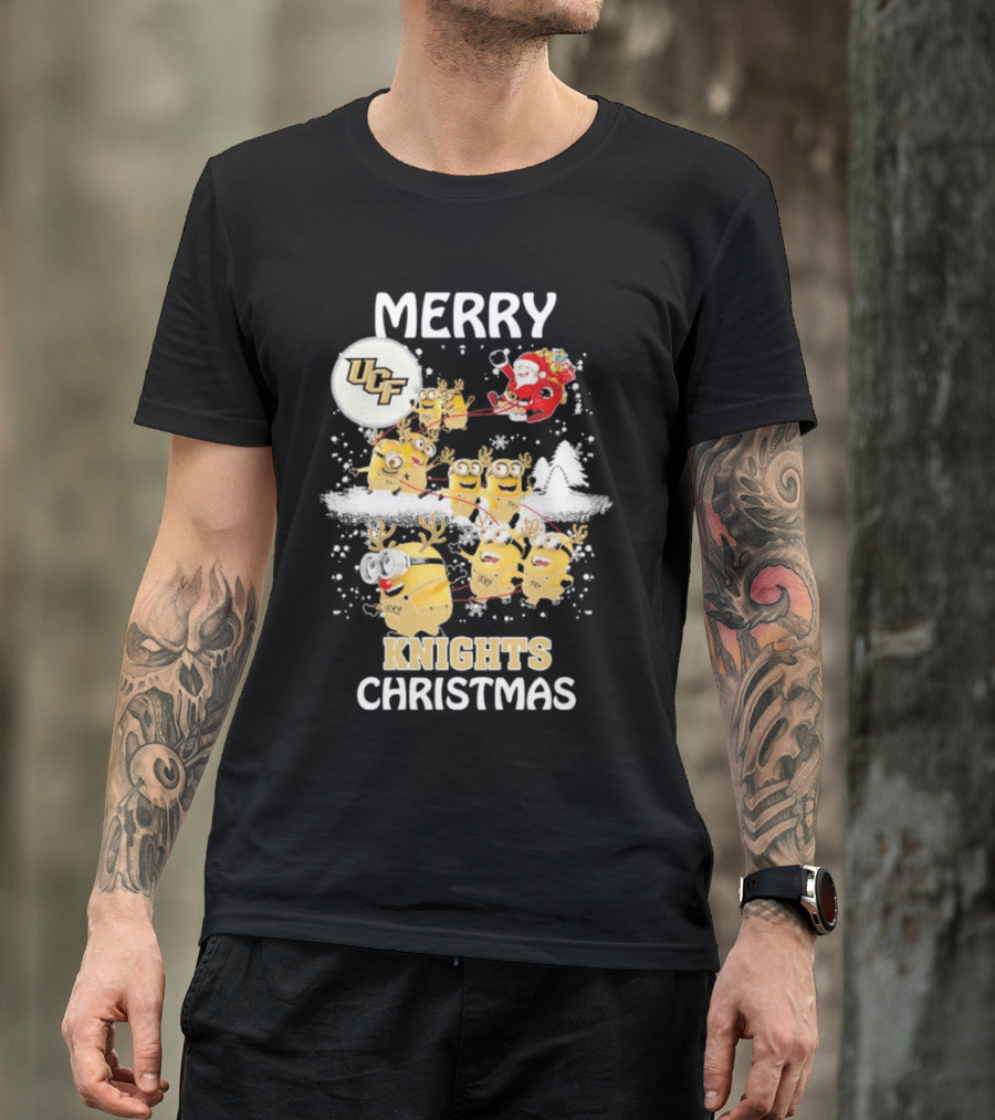 Merry UCF Knights Christmas With Minions And Santa T-Shirt